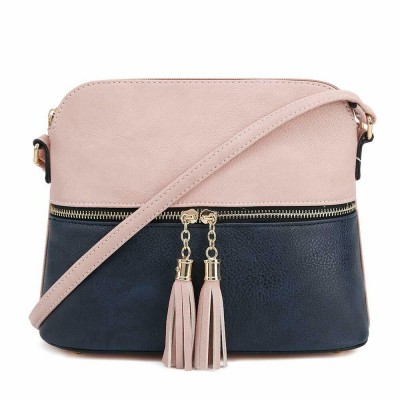 AM3031P-PINK/NAVY DOME VEGAN LEATHER CROSSBODY BAG